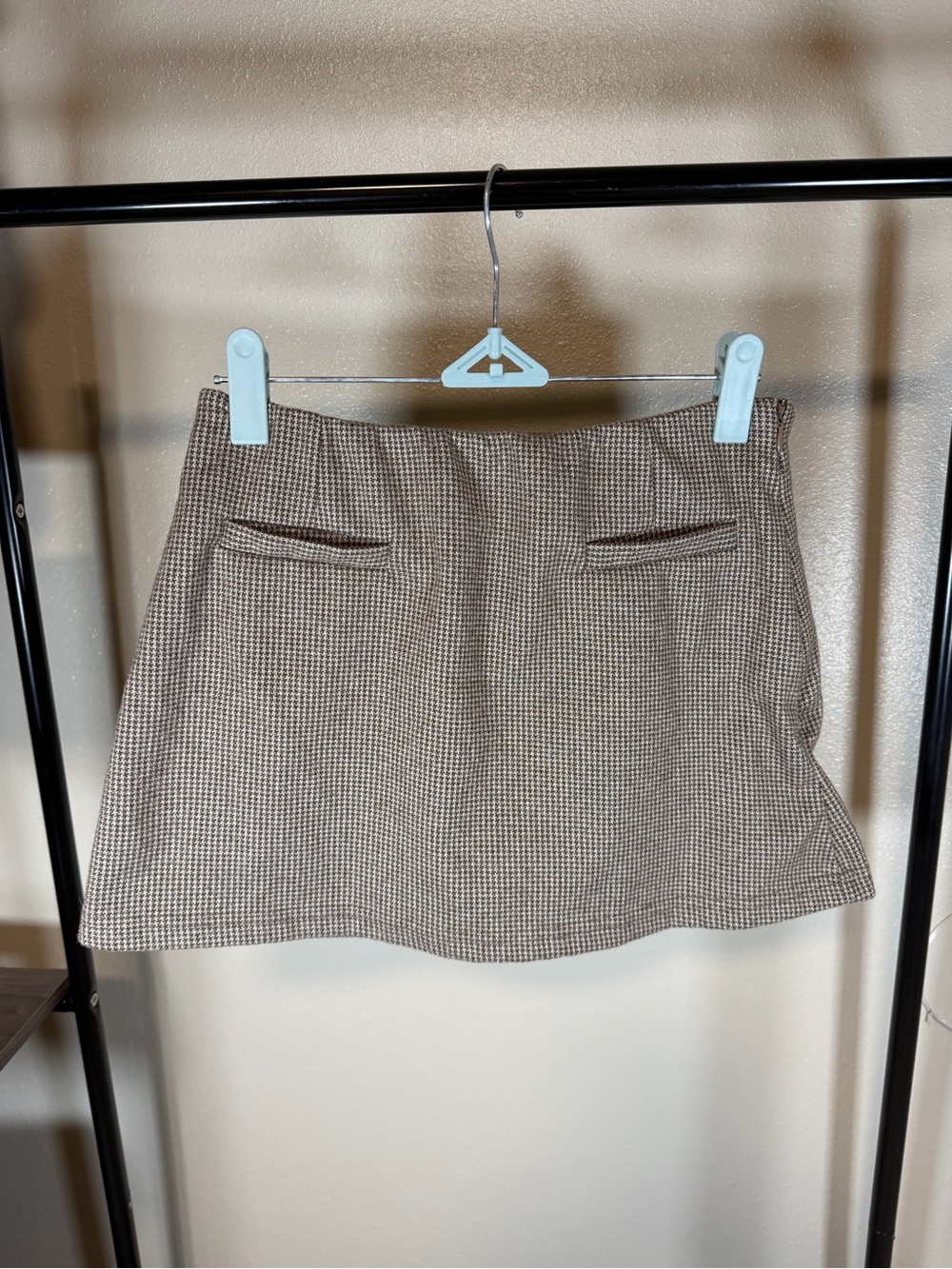 Tailored Beige Houndstooth Mini Skirt